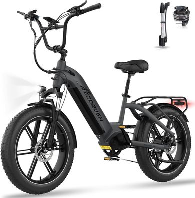 Ecorush E Bike Herren Damen,48V15.6Ah, -Bike 20 * 4.0 Zoll, lektrofahrräder 250W