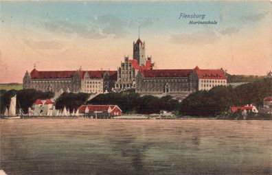 Blick auf Marineschule Flensburg Schleswig-Holstein Postkarte AK 1922