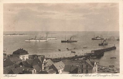 Blick auf Rhede mit Dampfer und Düne Helgoland Schleswig-Holstein Postkarte AK