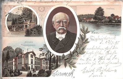 Friedrichsruh Schloss, Ahmühle, Bismarck Postkarte 1895