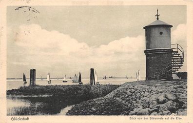 Glückstadt Blick von der Südermole auf die Elbe Postkarte AK 1927