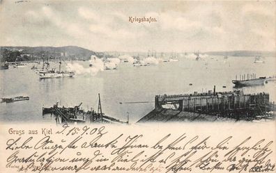 Gruss aus Kiel mit Kriegshafen Schleswig-Holstein Postkarte AK 1902