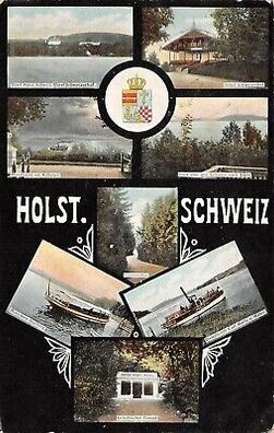 Holst. Schweiz Hotel Schweizerhof Kellersee Eutin Dampfschiff Postkarte AK 1906