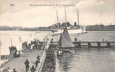 Kiel Reventlowbrücke mit S.M.Y. Hohenzollern AK 1912