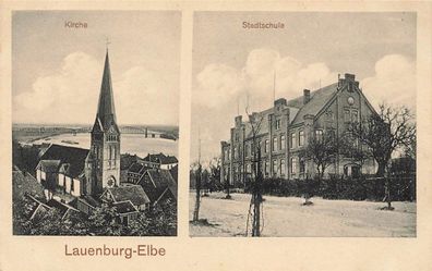 Kirche und Stadtschule in Lauenburg-Elbe Schleswig-Holstein Postkarte AK