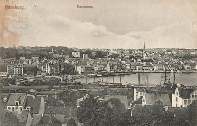 Panorama Ansicht auf Flensburg Schleswig-Holstein Postkarte AK 1925