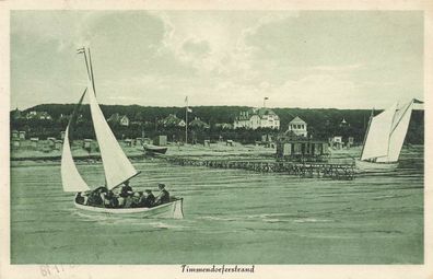 Partie am Strand u. Steg Timmendorferstrand Schleswig-Holstein Postkarte AK 1923