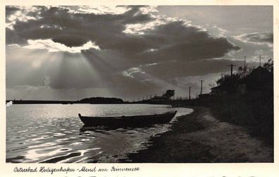 Ostseebad Heiligenhafen Abend am Binnensee Postkarte AK