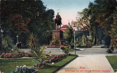 Schlossgarten, Kaiser Wilhelm Denkmal Kiel Schleswig-Holstein Postkarte AK 1921