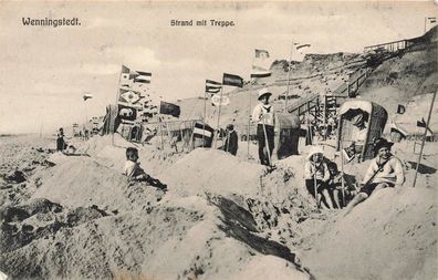 Strand mit Treppe in Wenningstedt Sylt Schleswig-Holstein Postkarte AK