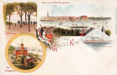 Gruss aus Kiel Schleswig-Holstein Litho Postkarte AK