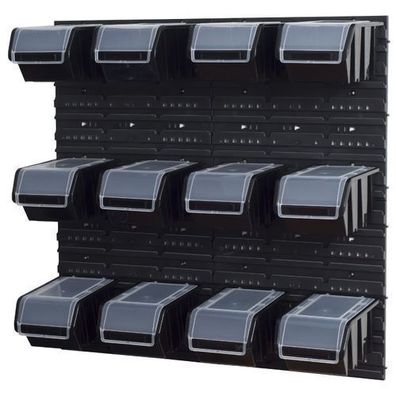 Stapelboxen Set 4 x Wandregal Lagersystem + 12 Boxen in schwarz