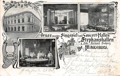 Magdeburg Restaurant Stephanshallen Postkarte 1904