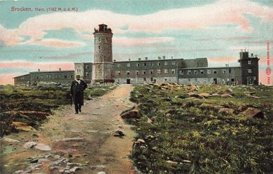 Blick auf dem Brocken Hotel und Aussichtsturm Harz Sachsen-Anhalt Postkarte AK