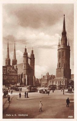 Marktplatz und Straßenbahn Halle an der Saale Sachsen-Anhalt Postkarte