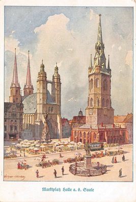 Marktplatz Halle a. d. Saale Feldpostkarte 1915