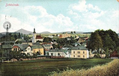 Blick auf Schönlinde mit Kirche Krásná Lípa Böhmen Postkarte AK 1914