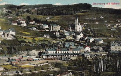 Blick auf Schumburg mit Bahnhof Isergebirge Böhmen Postkarte AK