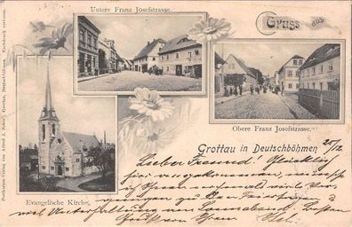 Gruss aus Grottau in Deutschböhmen Evangelische Kirche Postkarte AK 1902