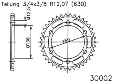 ESJOT Kettenrad "30002" 630, Stahl, schwarz 40 Zähne