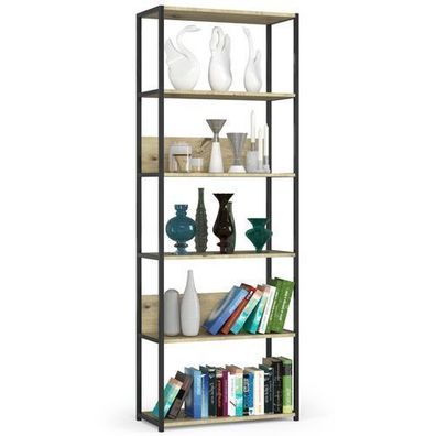 Bücherregal AKORD Metallregal Schwarz Breite 70 cm Eiche Artisan B70 x H192 x T32 cm