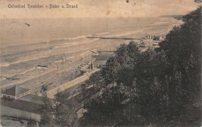 Ostseebad Rauschen Bäder u. Strand Postkarte AK 1927