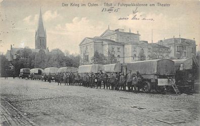 Tilsit Fuhrparkkolonne am Theater Postkarte 1915 Ostpreußen