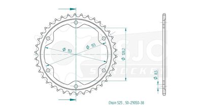 ESJOT Kettenrad "29050" 525, Stahl 38 Zähne