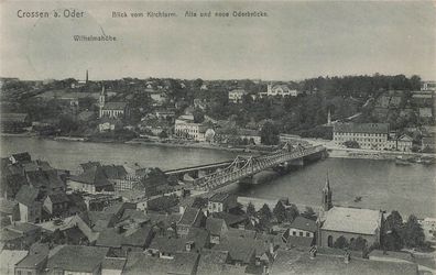 Alte und neue Oderbrücke in Crossen an der Oder Ostbrandenburg Postkarte AK 1912