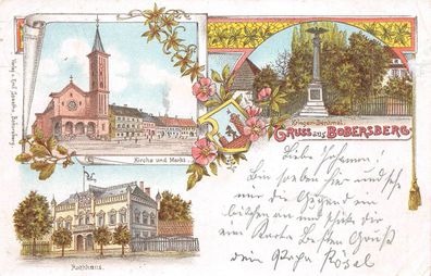 AK Bobersberg Neumark Kirche Denkmal Rathaus Litho Postkarte 1898