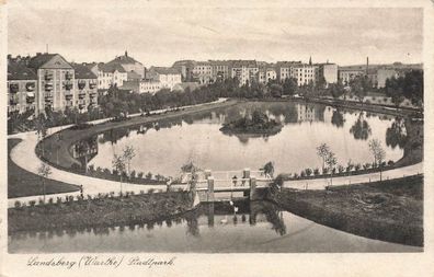 Ansicht Stadtpark in Landsberg an der Warthe Neumark Postkarte AK 1942