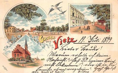 Gruss aus Vietz Marktplatz Kirche Handkes Brauerei Postkarte AK 1899