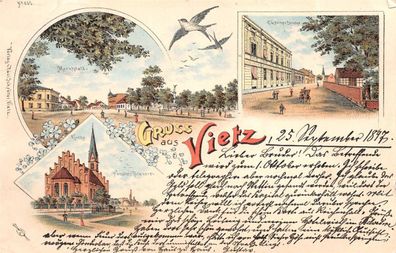 Gruss aus Vietz Landsberg (Warthe) Güstriner Strasse Litho Postkarte 1897