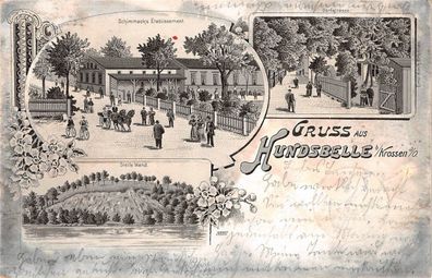 Hundsbelle / Krossen a. Oder Dorfstrasse, Restaurant Schimmacks Postkarte 1900