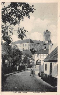 Lagow Lagów Kinder auf der Strasse Blick zum Schloß Postkarte 1913