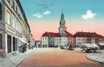 Marktplatz Crossen an der Oder Ostbrandenburg Postkarte AK