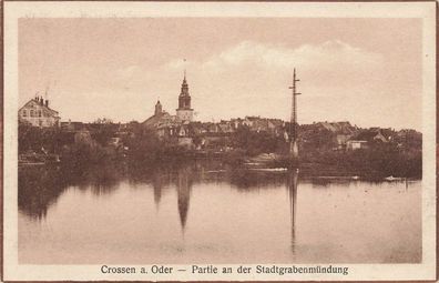 Partie an Stadtgrabenmündung Crossen Oder Neumark/Ostbrandenburg Postkarte AK