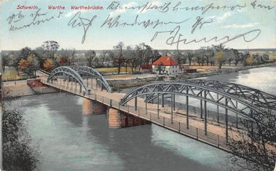 Schwerin Warthe Neumark / Ostbrandenburg Warthebrücke Postkarte 1908