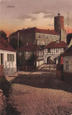 Straßenansicht Blick zur Burg in Lagow Ostbrandenburg Postkarte AK 1921