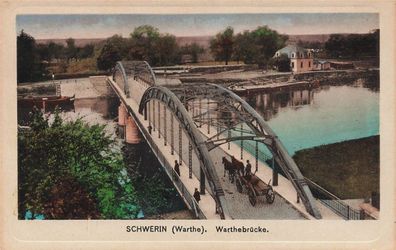 Warthebrücke in Schwerin an der Warthe Ostbrandenburg Postkarte AK 1920