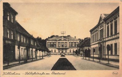 Schlossstraße mit Postamt in Züllichau Sulechów Ostbrandenburg Postkarte AK