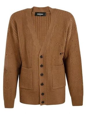 Dsquared2 Distressed Wool Knit Cardigan In Brown Strickjacke XL