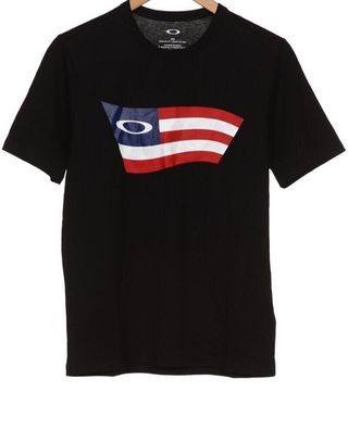 Oakley T Shirt Mens Regular Fit American Flag Logo Black Crew Neck L