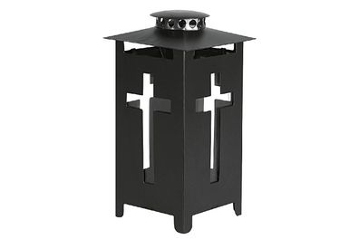 Grablaterne Metall mit Kreuz 14x14x25cm schwarz