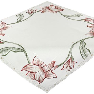 Plauener SPITZE Tischdecke Weihnachten 84x84 Stickerei Amaryllis Mitteldecke