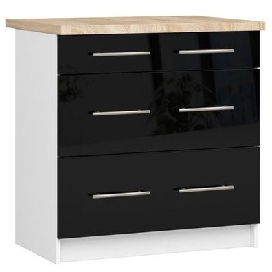 Küchenschrank AKORD OLIWIA modular S80 Weiß 80 cm Front Schwarz Hochglanz 80x85x46 cm