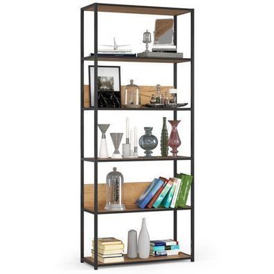 Bücherregal AKORD Metallregal Schwarz Breite 80 cm Eiche Craft B80 x H192 x T32 cm