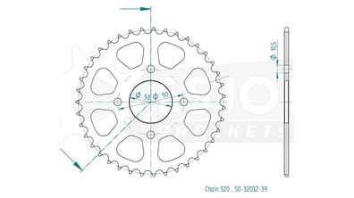 ESJOT Kettenrad "32032" 520, Stahl, schwarz 42 Zähne