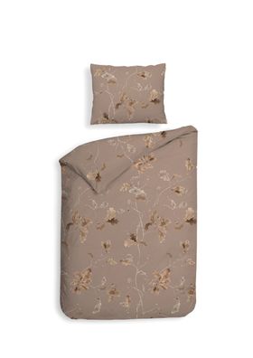 Heckett & Lane Flanell Bettwäsche 135x200 Bronco Brown Blätter Eicheln braun