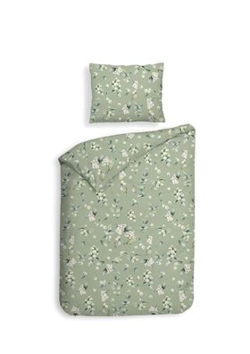 Heckett & Lane Flanell Bettwäsche 155x220 Ciro Green Beeren Blätter Zweige grün